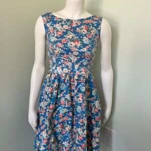 Lindy Bop Retro Audrey Blue Floral Dress Small
